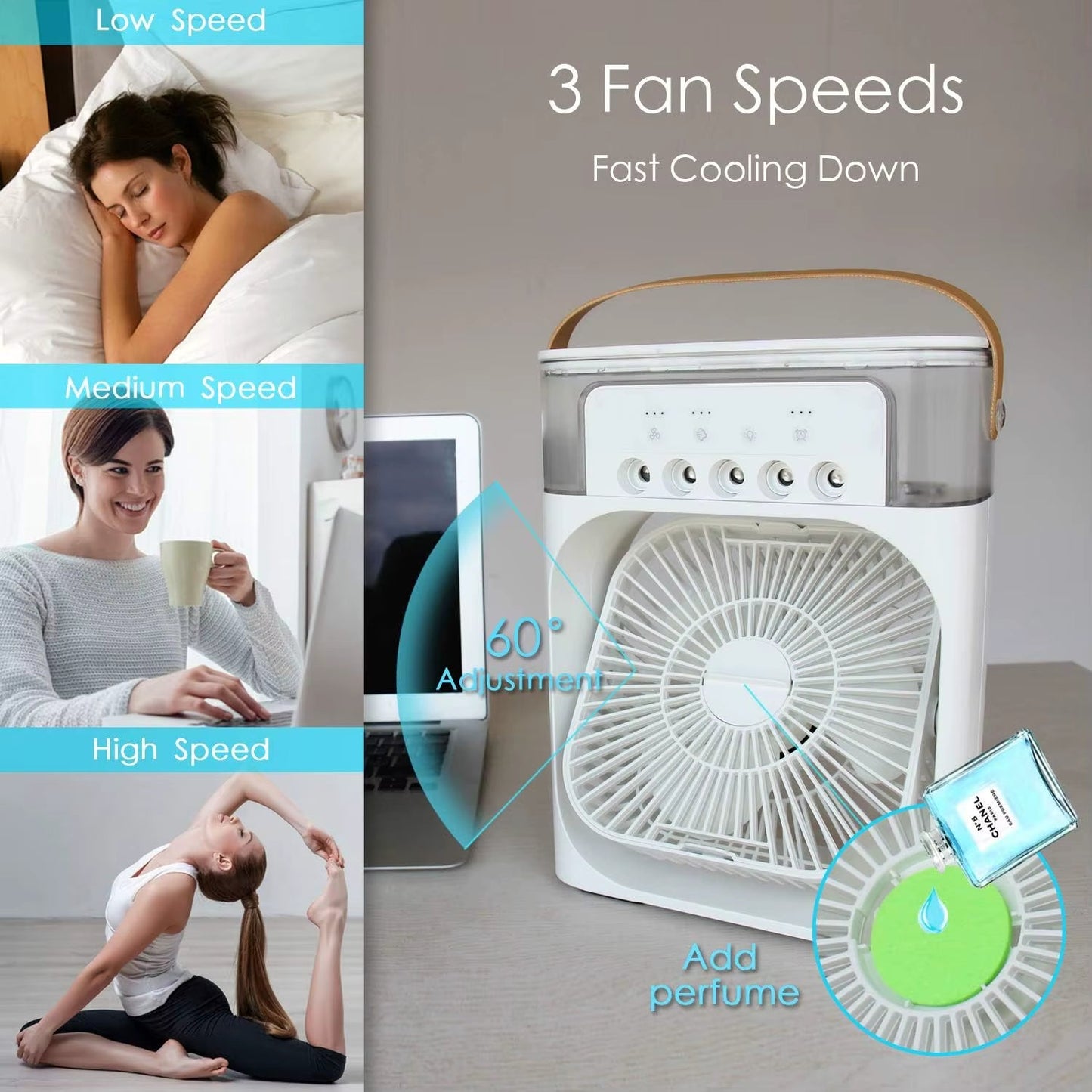 Portable Fan Air Conditioners USB Electric Fan Air Cooler LED Night Light Water Mist Fun 3 in 1 Air Humidifier for Home